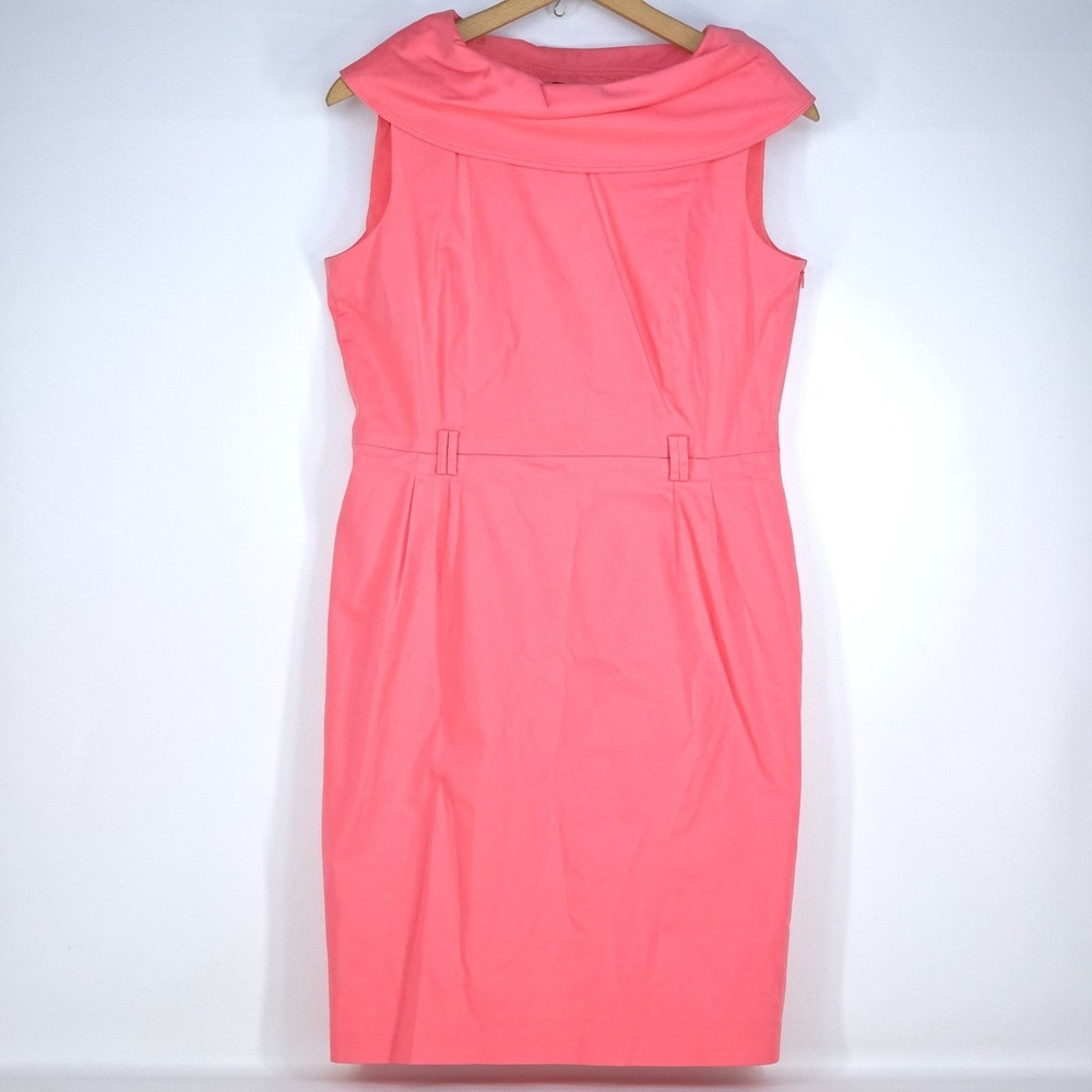 Alex Marie Sheath Dress Women's 14 Coral Pink Cap Sleeve Fitted Knee Length Cowl
